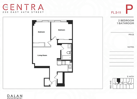 Floor plan for 2 beds, 1 bath, 515 sqft